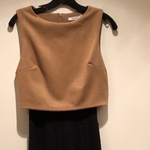 Tan suede/black jersey jumpsuit. Bailey 44